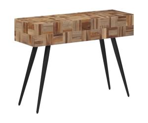 Table console 110 x 34 x 80 cm en teck recyclé massif, matériau durable, cadre en fer robuste, dessus en bois robuste, nombreuses applications, noir et gris, assemblage requis, documents juridiques