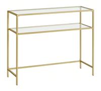 Table Console 2 Niveaux, Dessus de table en verre Trempé, Cadre Métallique, Doré