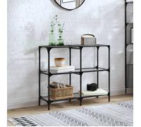 Table console - 98x30x81cm - Verre transparent - Acier - Design moderne