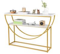 Table Console à 2 Niveaux-GIANTEX-avec Plateau en Marbre Artificiel et Structure en Métal Doré-Moderne pour Couloir, Entrée, Salon