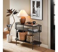 SoBuy Console d’Entrée Industrielle 3 Niveaux avec Rangement, Table Console pour Salon ou Couloir, Bois et Métal Noir 110x39x76 cm