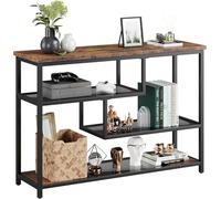 Table console à 4 niveaux avec compartiments ouverts - Table d'entrée étroite avec étagères en verre et cadre en métal - Table de couloir industrielle pour salon, foyer, chambre à coucher - 100 x 30 x