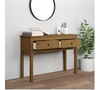 Table console - AKOZON - Marron miel - Bois massif de pin - 100x35x75 cm - 2 tiroirs