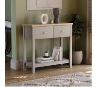 Table console Arlington avec 2 tiroir et étagère - Meuble de couloir, d’appoint ou coiffeuse, gris et chêne