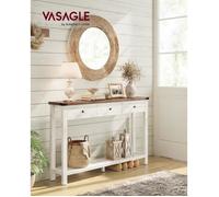 Table Console, avec 3 Tiroirs et Étagère de Rangement, pour Entrée, Salon, Style Campagnard, Marron Miel et Blanc Rustique