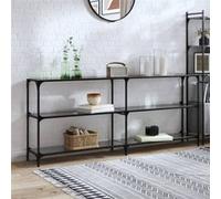 vidaXL Table console - dessus en verre noir 194,5×30×81 cm acier