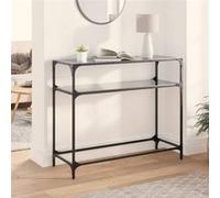 Table console avec dessus en verre noir 98x35x81 cm acier Noir G
