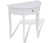 Table Console avec Tiroir Caché & Design Mural Gain de Place Demi-Ronde Blanche