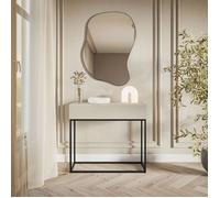 Table console avec tiroir - VELDIO - debout - 90 cm - grėge - avec pieds noirs