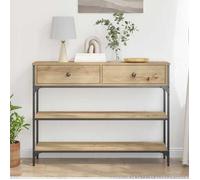 Table console avec tiroir - vidaXL - Chêne artisanal - 100x25x75 cm - Bois aggloméré et métal - Avec étagère