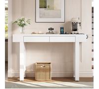 Table console avec tiroirs - 120x35.5x76.5 cm - Blanc - MDF - Multiprise intégrée - Tiroirs indépendants