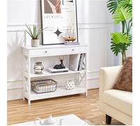 Table Console Blanc - Yaheetech - Console Entrée en Bois - 3 Niveau avec 1 Tiroir - Pied en Bois Massif - 100 x 30 x 80 cm