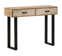 Table console - Bois de manguier massif - 100x30x75 cm - Style industriel - 2 tiroirs - Couleur marron