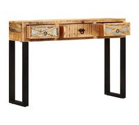 Table Console Bois Manguier Massif 110 x 30 x 76 cm | 3 Tiroirs de Rangement, Pieds Acier Galvanisé, Décoration Salon
