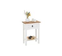 Table console CAMPO table d'appoint en bois style mexicain avec 1 tiroir et 1 étagère, en pin massif lasuré blanc et brun