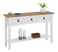 Table console CAMPO table d'appoint en pin massif blanc et brun avec 3 tiroirs et 1 étagère, meuble d'entrée en bois Blanc/Brun G