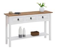 IDIMEX Console Campo Meuble Style Mexicain, Table Console Fabriquée en Pin Massif, 3 Tiroirs, 1 Étagère, Poignées en Métal, Console Finition lasurée Blanche