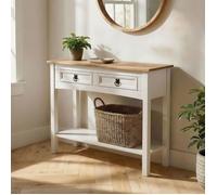 Table console CAMPO table d'appoint rectangulaire en pin massif blanc et brun avec 2 tiroirs et 1 étagère, meuble d'entrée en bois