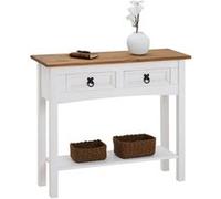 Table console CAMPO table d'appoint rectangulaire en pin massif blanc et brun avec 2 tiroirs et 1 étagère, meuble d'entrée en bois Blanc/Brun G