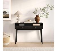 Table console cannelée avec portes battantes - Petite table d'entrée pour espaces étroits - Meubles de salon - Table d'entrée en bois massif avec boutons en laiton (noir)