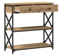 Table console chêne Artisan 75 x 28 x 75 cm Bois et métal | Bois rustique, métal résistant, surface lisse, nettoyage facile, utilisation polyvalente, salon ou chambre, style chaleureux