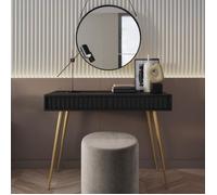 Selsey Coiffeuse avec 2 Tiroirs sur Pieds Dorés 104 x 80 cm Meuble De Rangement Noir Table De Maquillage Bello