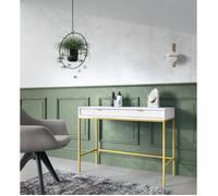 Table console - Console extensible - Coiffeuse - VELLORE- blanc avec pieds dorés