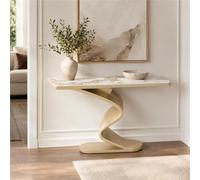 Table Console Couloir, Console Salon Moderne, Table D'appoint Contemporaine | Plateau Blanc Effet Marbre, Lignes Courbes Et Silhouette Fine Pour Entrée, Hall, Couloir Ou Salon(Gold2,39.3"/100cm)