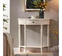 Table console demi-cercle en bois massif avec tiroir et étagère de rangement ouverte, table d'entrée vintage pour salon, couloir, porche