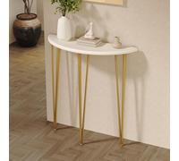 Table Console Demi-Lune en Bois Massif,Table d'Entrée Étroite pour Couloir | Table de Canapé Décorative Semi-Circulaire,Plateau en Bois Massif,Profil Mince,Gain de Place,Pour Entrée(Gold,80x25x90cm)