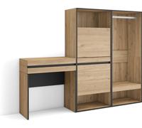 Table Console d'Entrée, 190x35x145 cm, Avec tiroir, Meuble à Chaussures, Vestiaire ouvert, Chêne