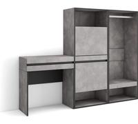 Table Console d'Entrée, 190x35x145 cm, Avec tiroir, Meuble à Chaussures, Vestiaire ouvert, Ciment
