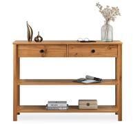 Table console d'entrée APOANA L 110 cm en bois massif coloris chêne avec 2 tiroirs et 2 tablettes, Design naturel