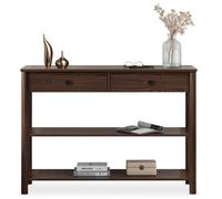 Table console d'entrée APOANA L 110 cm en bois massif coloris noyer avec 2 tiroirs et 2 tablettes, Design naturel