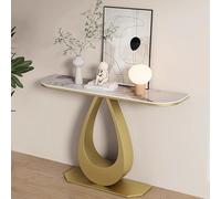 Table console d'entrée avec piètement en métal, idéale pour le couloir ou le salon. Table console étroite avec étagère intégrée, plateau en pierre légère et structure en métal. Gain de place
