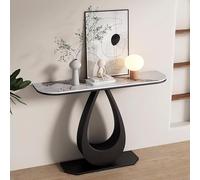 Table console d'entrée avec piètement en métal, idéale pour le couloir ou le salon. Table console étroite avec étagère intégrée, plateau en pierre légère et structure en métal. Gain de place