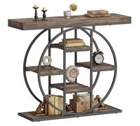 HOMCOM Table Console d'Entrée Industrielle 100 cm Plateau Épais 4cm Marron | Meuble d'Entrée, 6 Étagères, Bois Métal, Console Étroite, Gain de Place, pour Couloir Salon et Derrière Canapé