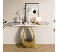 Table console d'entrée moderne avec dessus en marbre et base en métal - Table de canapé élégante pour couloir ou décoration de salon