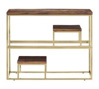 Table console en acier inoxydable et traverses en bois massif - Table buffet moderne pour salon, couloir ou salle à manger - Durable et élégante