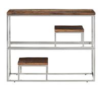 Table console en acier inoxydable et traverses en bois massif - Table d'appoint moderne pour salon, cuisine ou couloir - Durable et élégante