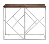 Table console en acier inoxydable et traverses en bois massif - Table d'appoint moderne pour salon, cuisine ou couloir - Durable et élégante