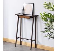 Table console en bambou avec tiroir, table d'entrée de 85 cm de haut avec pieds inclinés et bord surélevé, table d'appoint de canapé étroite pour couloir, salon, chambre à cou Walnut color 70*24*85cm