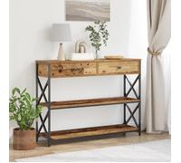 vidaXL Table console Bois ancien 100 x 28 x 75 cm – Bois ingénieré, cadre acier, tiroir