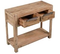 Table console en bois d'acacia massif - Kaifshop - Rectangulaire - 82x33x73 cm - 2 tiroirs et 1 étagère