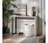 Table console en bois marron ou imitation marbre blanc, table console en métal et bois pour couloir, entrée, salon, bureau (imitation marbre blanc)