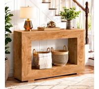 Table console en bois massif à cadre ouvert de 47,2 pouces, table d'entrée rustique mince, table d'appoint derrière le canapé avec étagère de rangement pour couloir et décoration de petit Light brown
