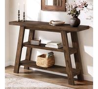 Table console en bois massif de 120 cm de long avec étagères à 3 niveaux, tables basses rectangulaires derrière le canapé, tables d'appoint étroites pour couloir, entrée, foyer, salon (marron foncé)