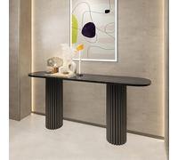 Table console en bois massif - Meuble d'entrée de ferme cannelé avec coins arrondis pour salon, foyer, couloir, design long et étroit derrière le canapé