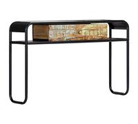 Table console en bois recyclé massif 118 x 30 x 75 cm avec 1 tiroir, 2 compartiments, buffet robuste pour couloir, salon, bureau, prête à l'emploi