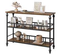 Table console en bois,Table d'Entrée Étroite avec 3 Étagères MDF,Meuble d'entrée en 4 Pieds en Colonne,Table d'appoint /Bout de Canapé Scandinave pour Entrée,Chambre,Salon(110X80X30cm,Brun)